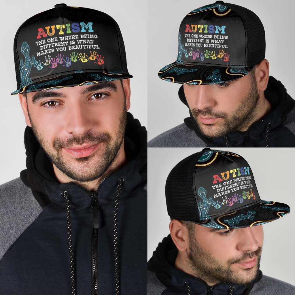 Australia Autism Awareness Mesh Trucker Cap 2 April Aboriginal Lizard - Aussie Hoodie