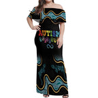 Australia Autism Awareness 4 April Aboriginal Lizard Off Shoulder Maxi Dress