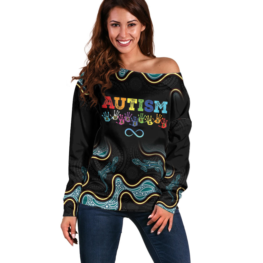 Australia Autism Awareness 4 April Aboriginal Lizard Off Shoulder Sweater