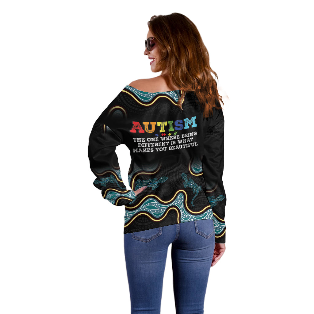 Australia Autism Awareness 4 April Aboriginal Lizard Off Shoulder Sweater