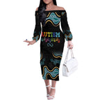 Australia Autism Awareness 4 April Aboriginal Lizard Off The Shoulder Long Sleeve Dress
