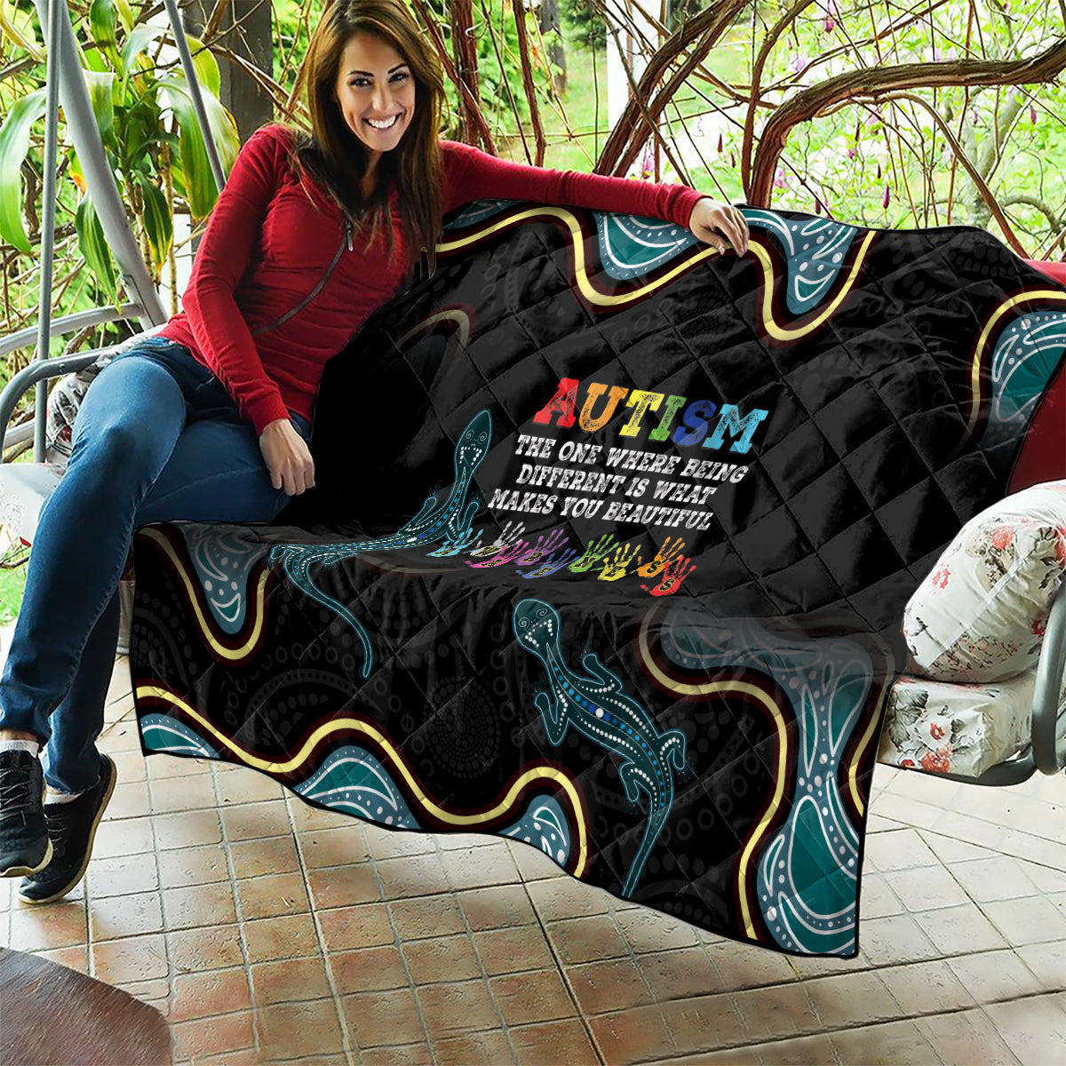 Australia Autism Awareness 4 April Aboriginal Lizard Quilt