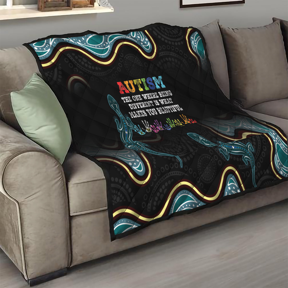 Australia Autism Awareness 4 April Aboriginal Lizard Quilt
