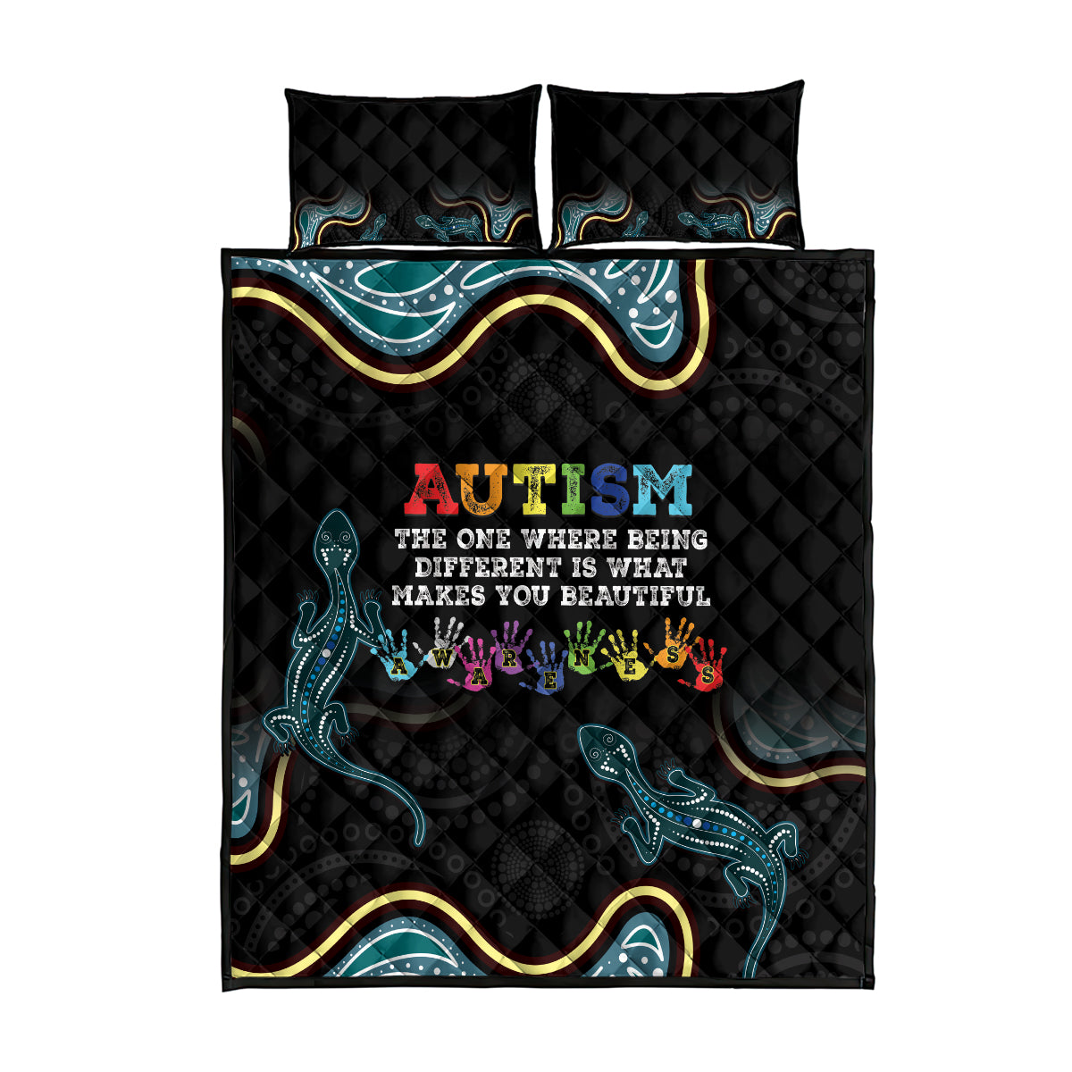 Australia Autism Awareness 4 April Aboriginal Lizard Quilt Bed Set