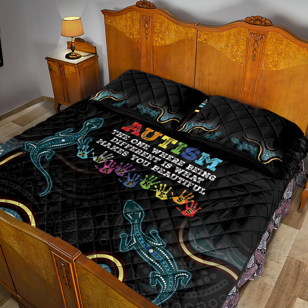 Australia Autism Awareness 4 April Aboriginal Lizard Quilt Bed Set