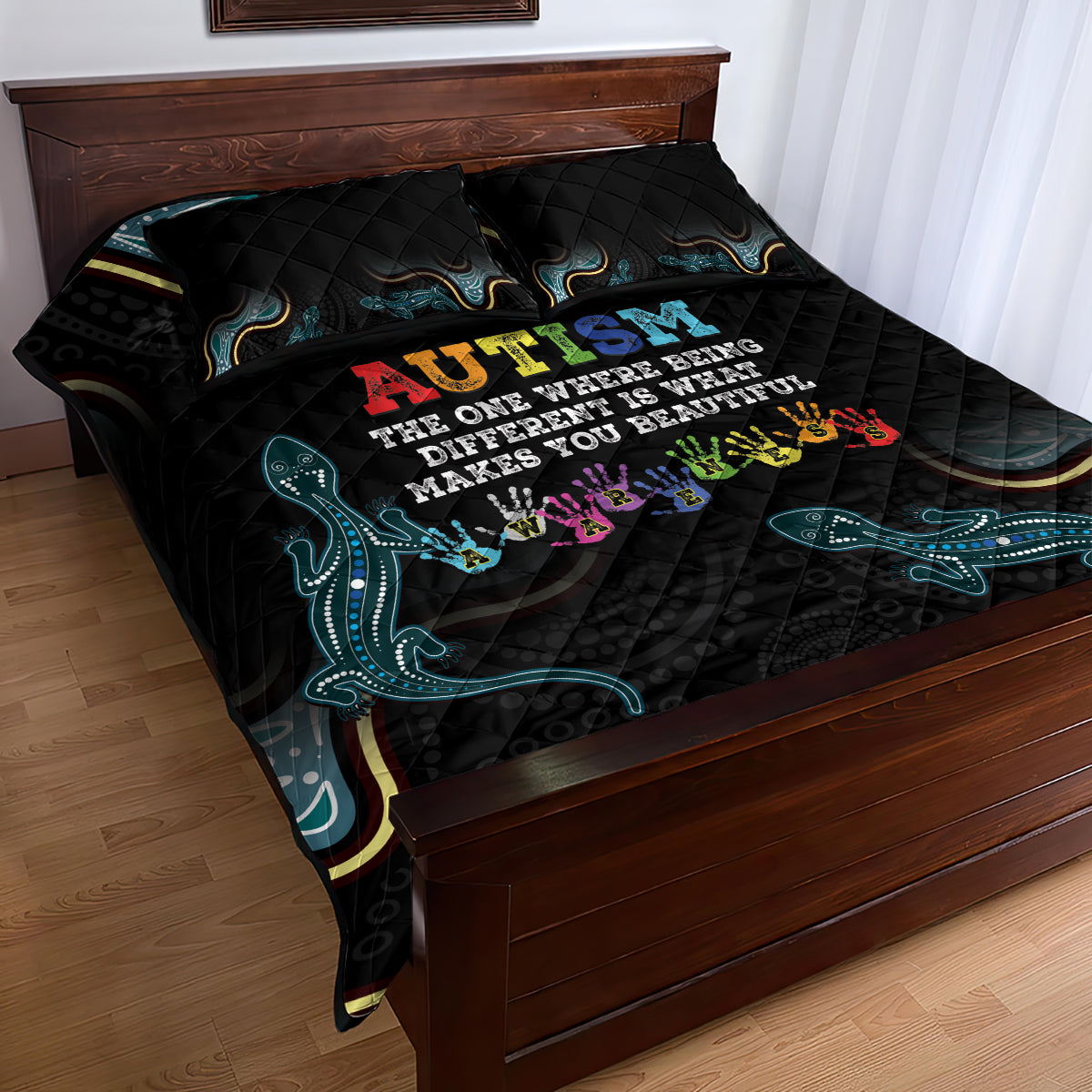 Australia Autism Awareness 4 April Aboriginal Lizard Quilt Bed Set