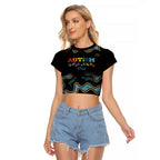 Australia Autism Awareness 4 April Aboriginal Lizard Raglan Cropped T Shirt