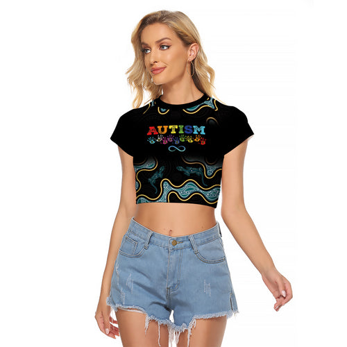 Australia Autism Awareness 4 April Aboriginal Lizard Raglan Cropped T Shirt