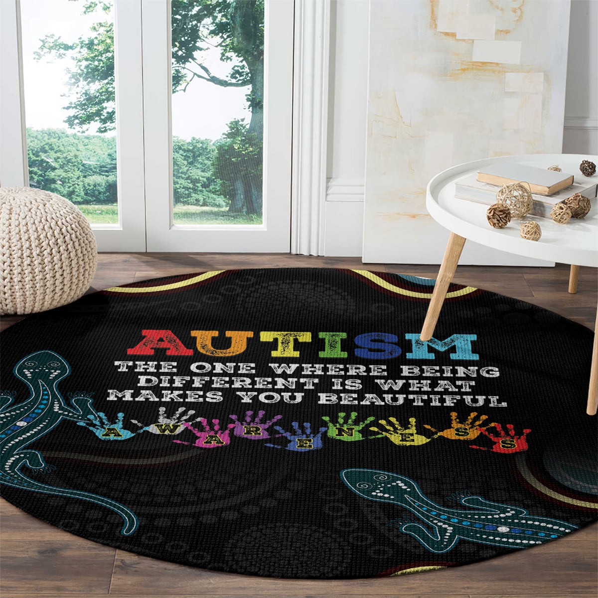 Australia Autism Awareness 4 April Aboriginal Lizard Round Carpet