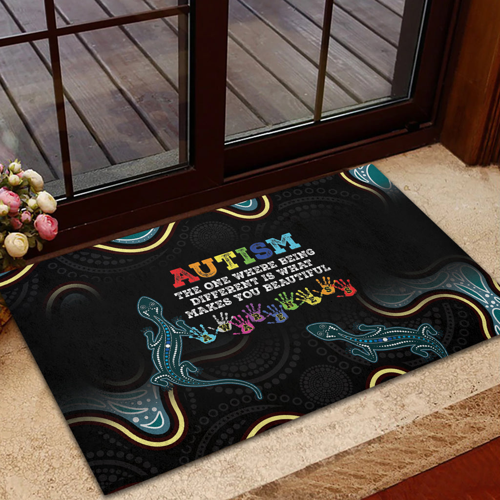 Australia Autism Awareness 4 April Aboriginal Lizard Rubber Doormat