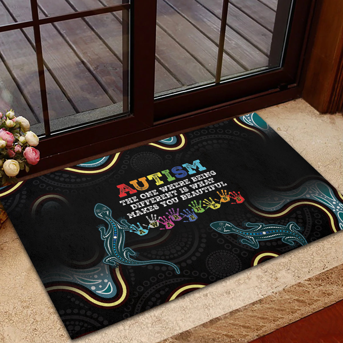 Australia Autism Awareness 4 April Aboriginal Lizard Rubber Doormat
