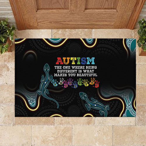 Australia Autism Awareness 4 April Aboriginal Lizard Rubber Doormat