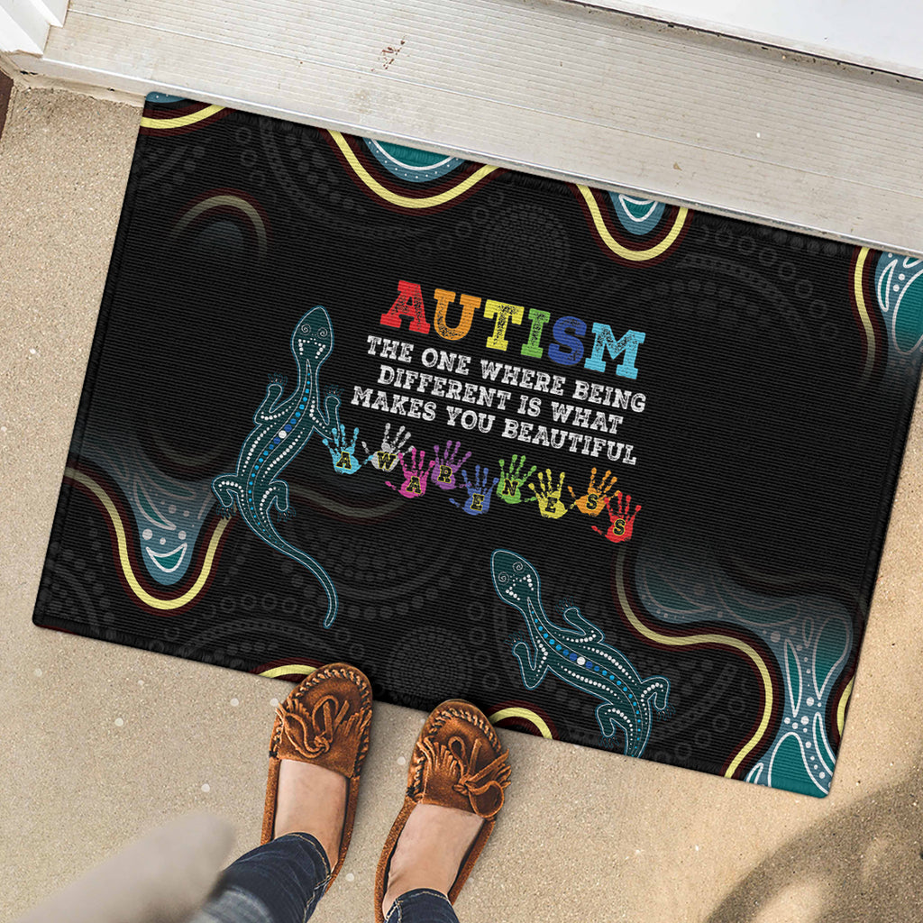 Australia Autism Awareness 4 April Aboriginal Lizard Rubber Doormat