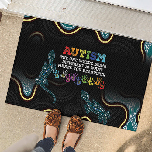 Australia Autism Awareness 4 April Aboriginal Lizard Rubber Doormat