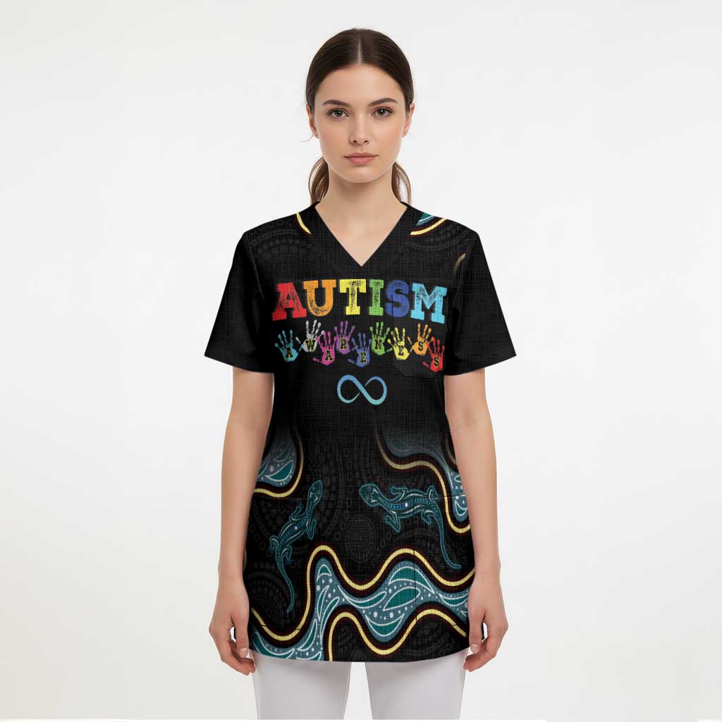 Australia Autism Awareness 2 April Aboriginal Lizard Scrub Top - Aussie Hoodie