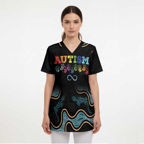 Australia Autism Awareness 2 April Aboriginal Lizard Scrub Top - Aussie Hoodie