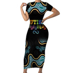 Australia Autism Awareness 4 April Aboriginal Lizard Short Sleeve Bodycon Dress