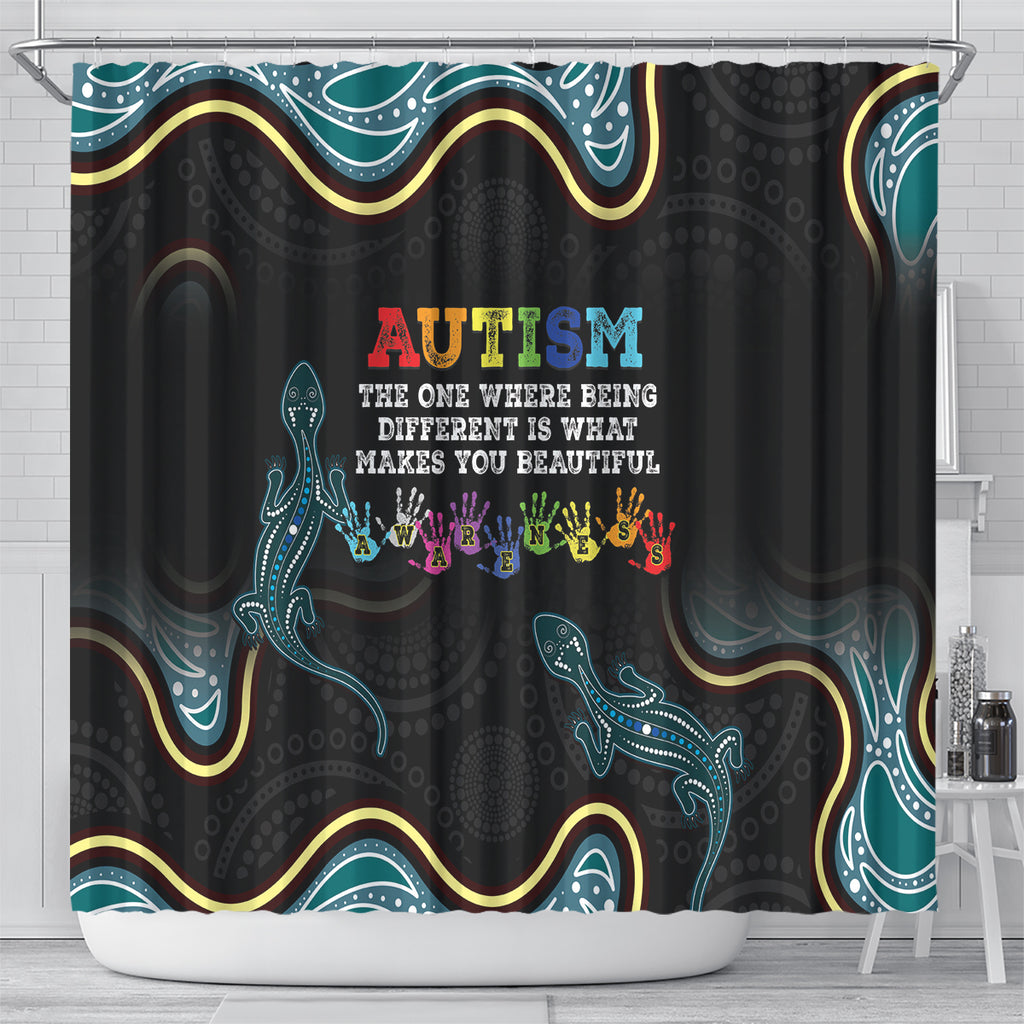 Australia Autism Awareness 4 April Aboriginal Lizard Shower Curtain