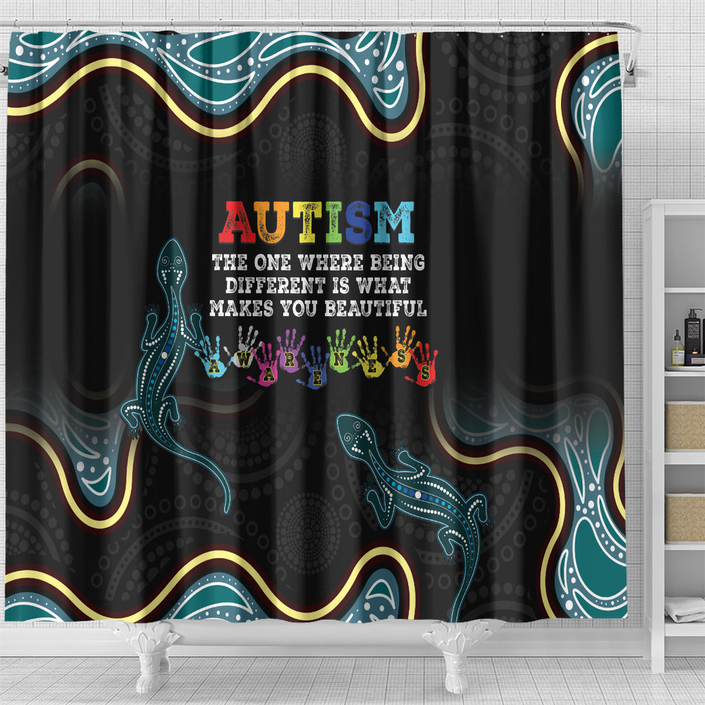 Australia Autism Awareness 4 April Aboriginal Lizard Shower Curtain