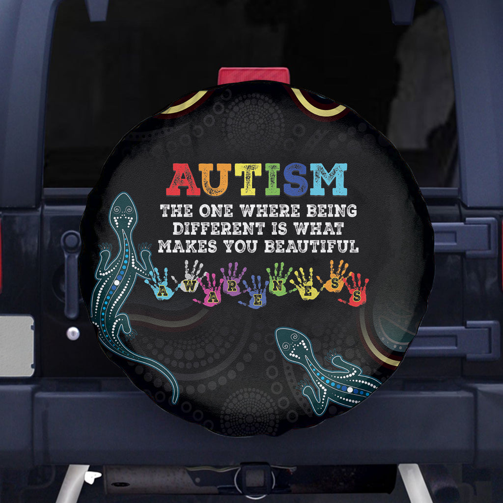 Australia Autism Awareness 4 April Aboriginal Lizard Spare Tire Cover
