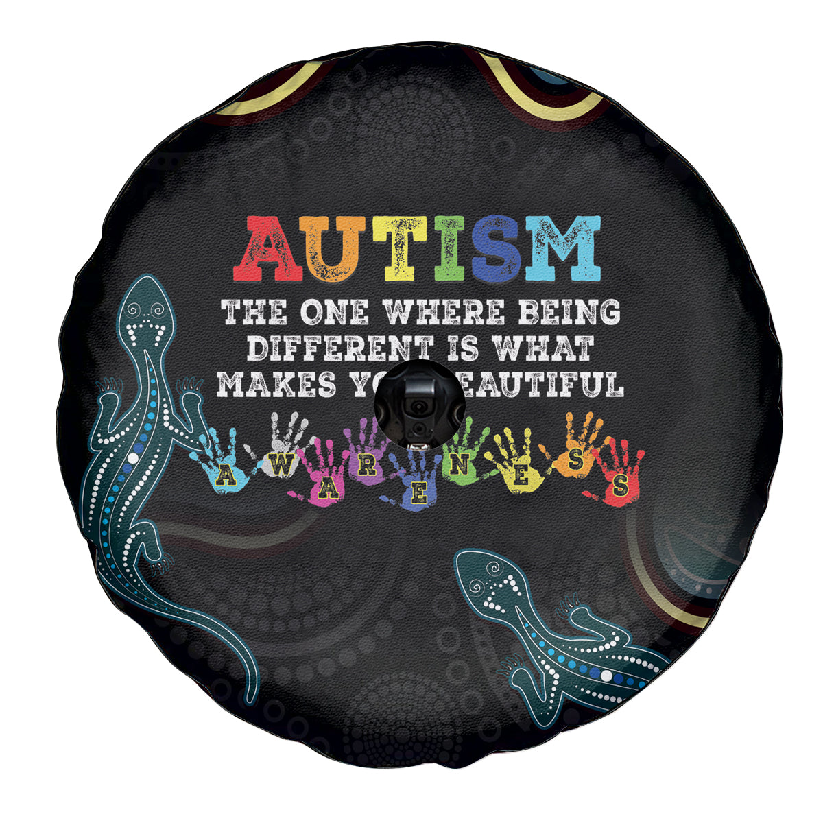 Australia Autism Awareness 4 April Aboriginal Lizard Spare Tire Cover