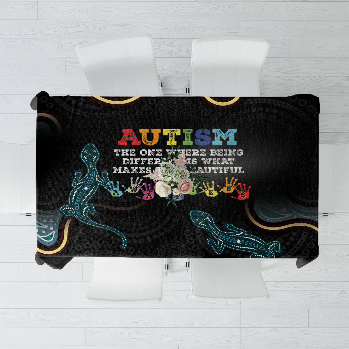 Australia Autism Awareness 4 April Aboriginal Lizard Tablecloth