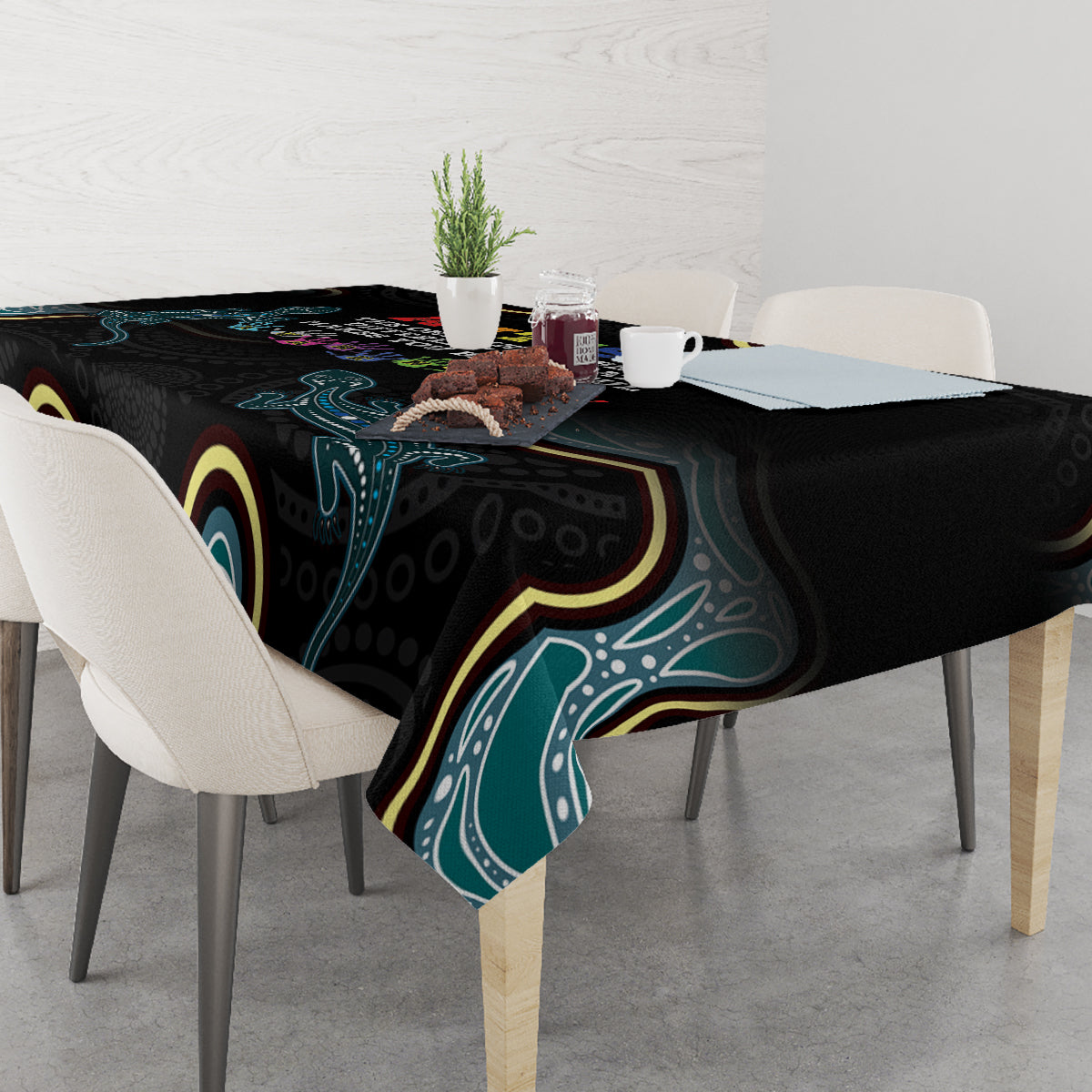 Australia Autism Awareness 4 April Aboriginal Lizard Tablecloth