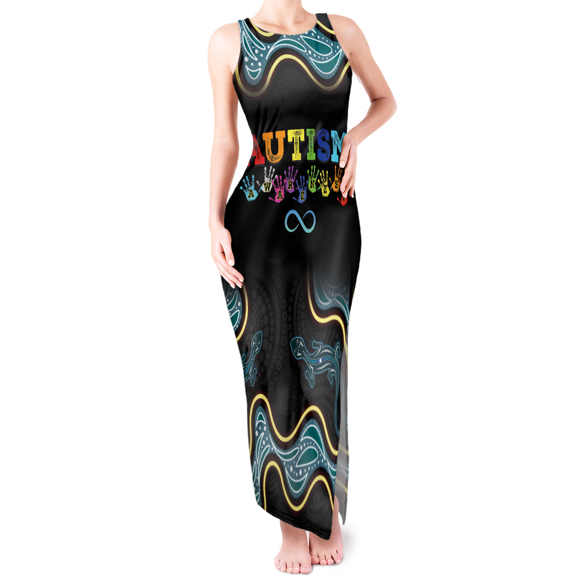 Australia Autism Awareness 4 April Aboriginal Lizard Tank Maxi Dress
