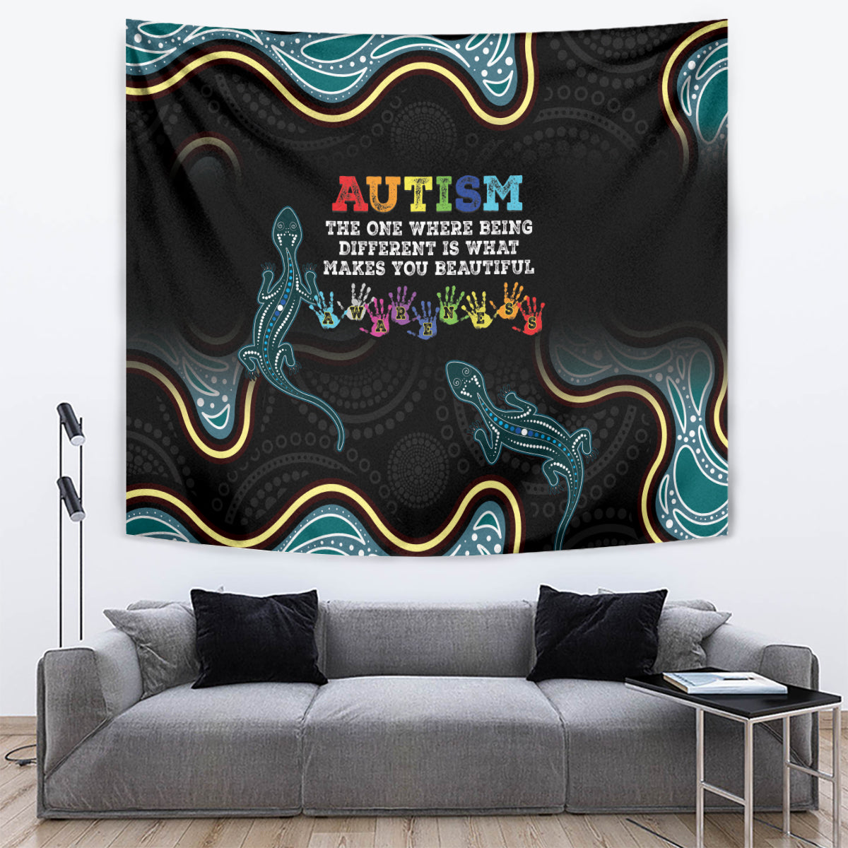 Australia Autism Awareness 4 April Aboriginal Lizard Tapestry