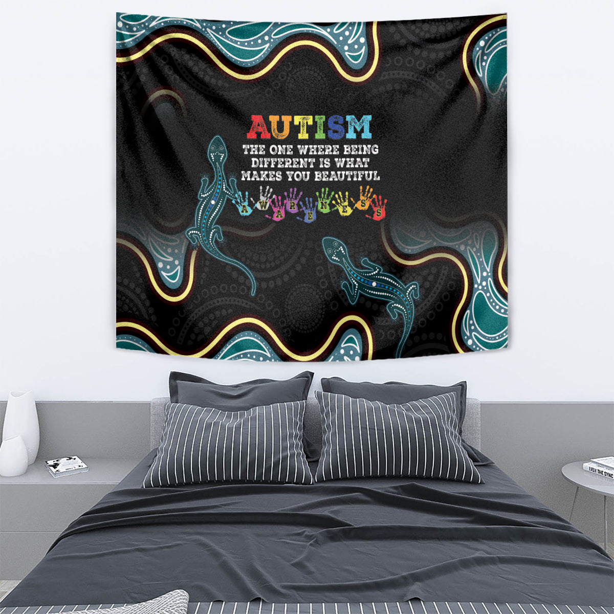 Australia Autism Awareness 4 April Aboriginal Lizard Tapestry