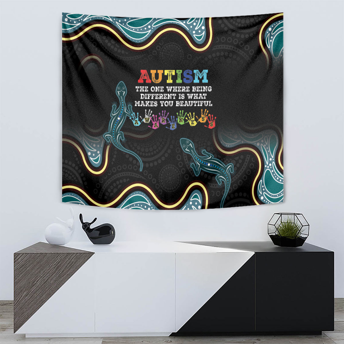 Australia Autism Awareness 4 April Aboriginal Lizard Tapestry