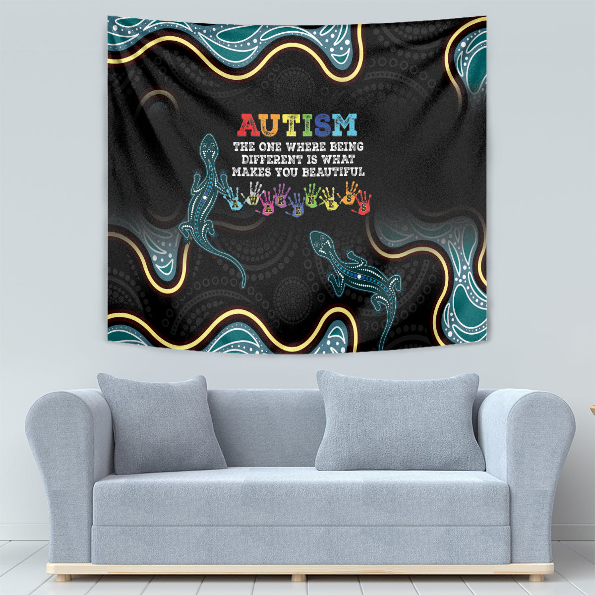 Australia Autism Awareness 4 April Aboriginal Lizard Tapestry