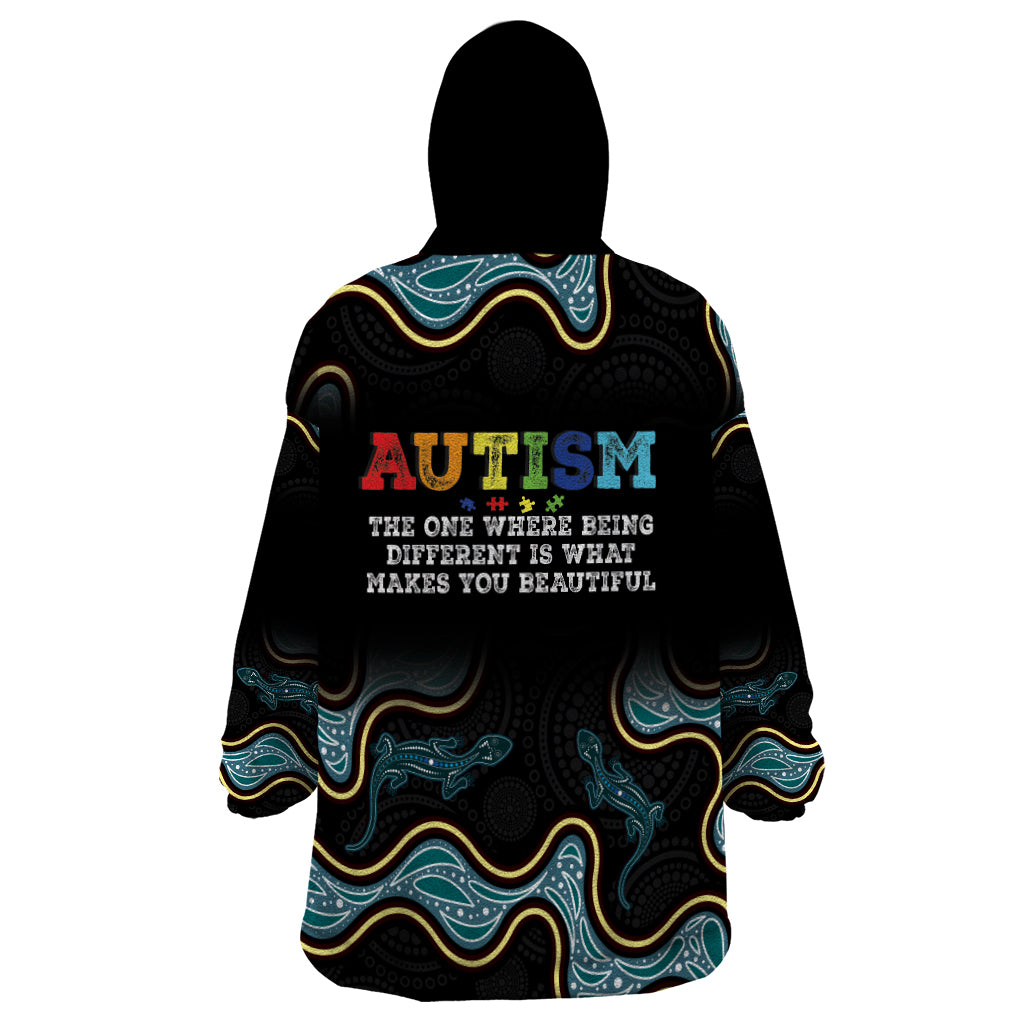 Australia Autism Awareness 4 April Aboriginal Lizard Wearable Blanket Hoodie