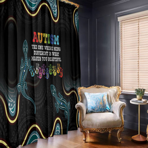 Australia Autism Awareness 4 April Aboriginal Lizard Window Curtain