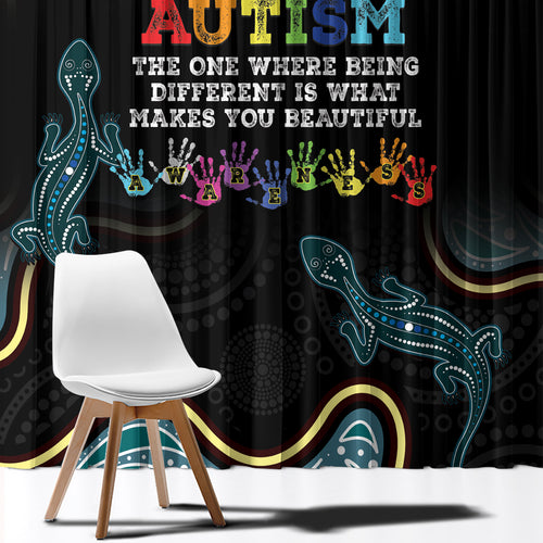 Australia Autism Awareness 4 April Aboriginal Lizard Window Curtain
