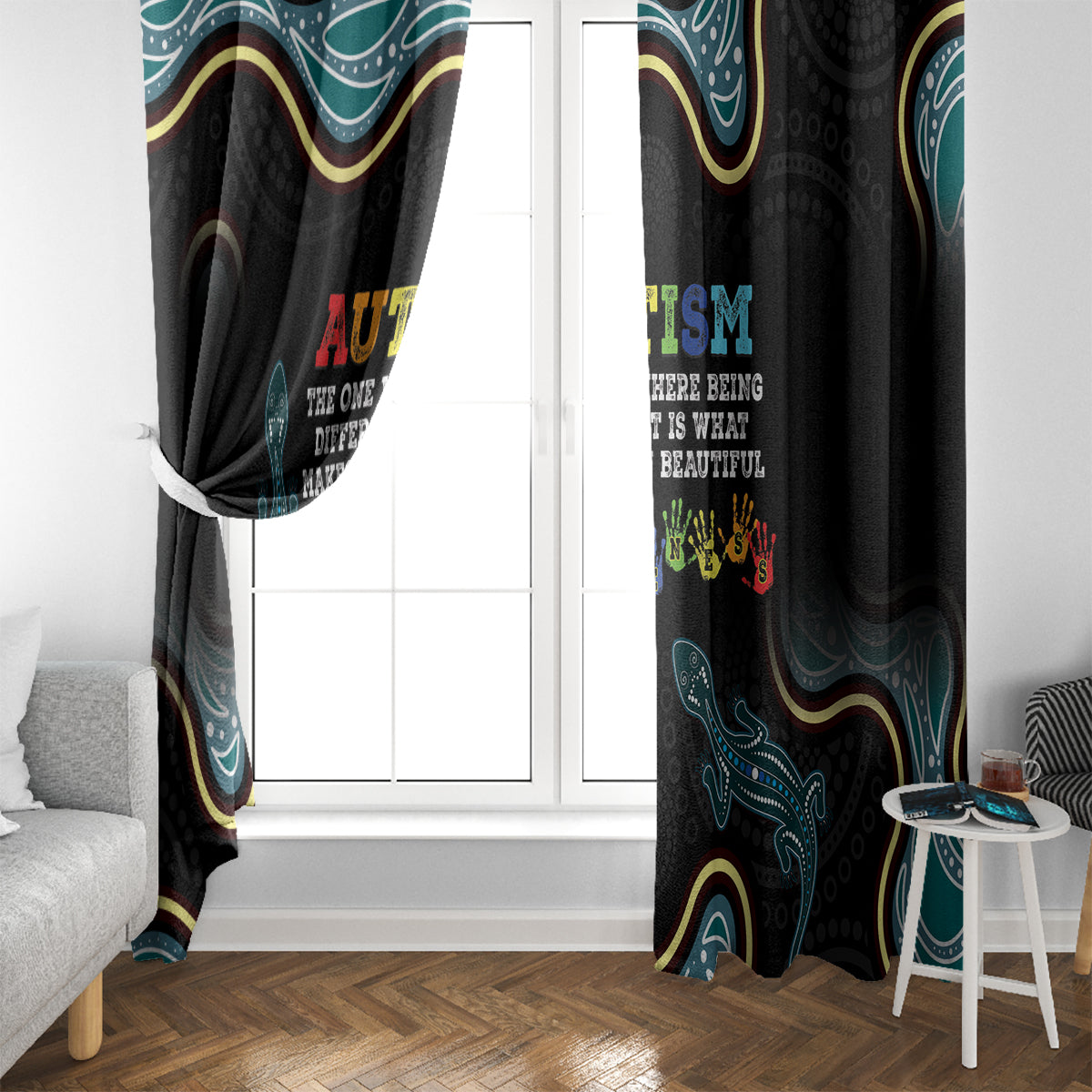 Australia Autism Awareness 4 April Aboriginal Lizard Window Curtain