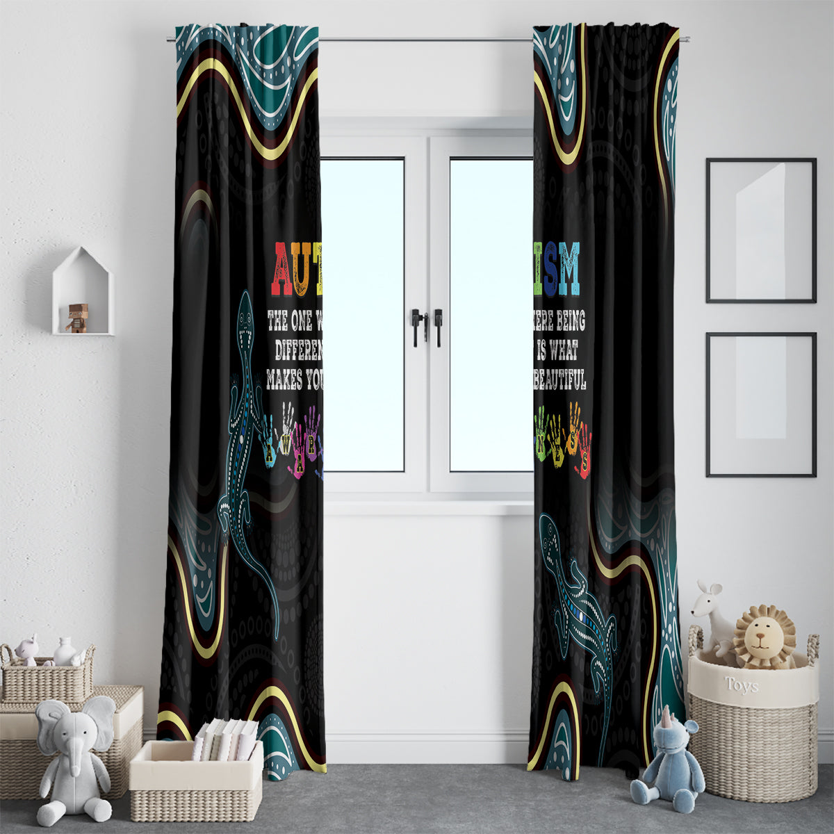 Australia Autism Awareness 4 April Aboriginal Lizard Window Curtain