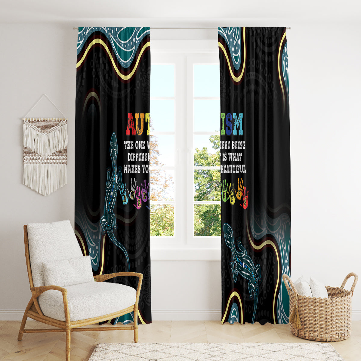 Australia Autism Awareness 4 April Aboriginal Lizard Window Curtain