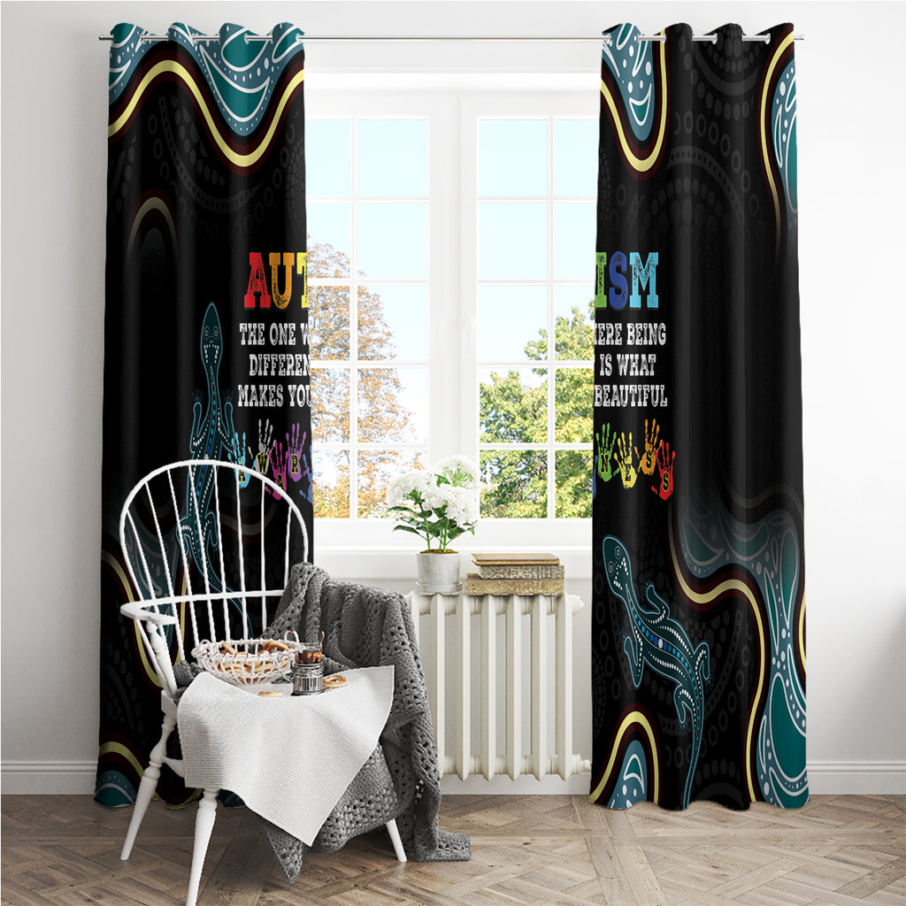 Australia Autism Awareness 4 April Aboriginal Lizard Window Curtain