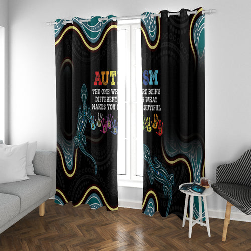 Australia Autism Awareness 4 April Aboriginal Lizard Window Curtain