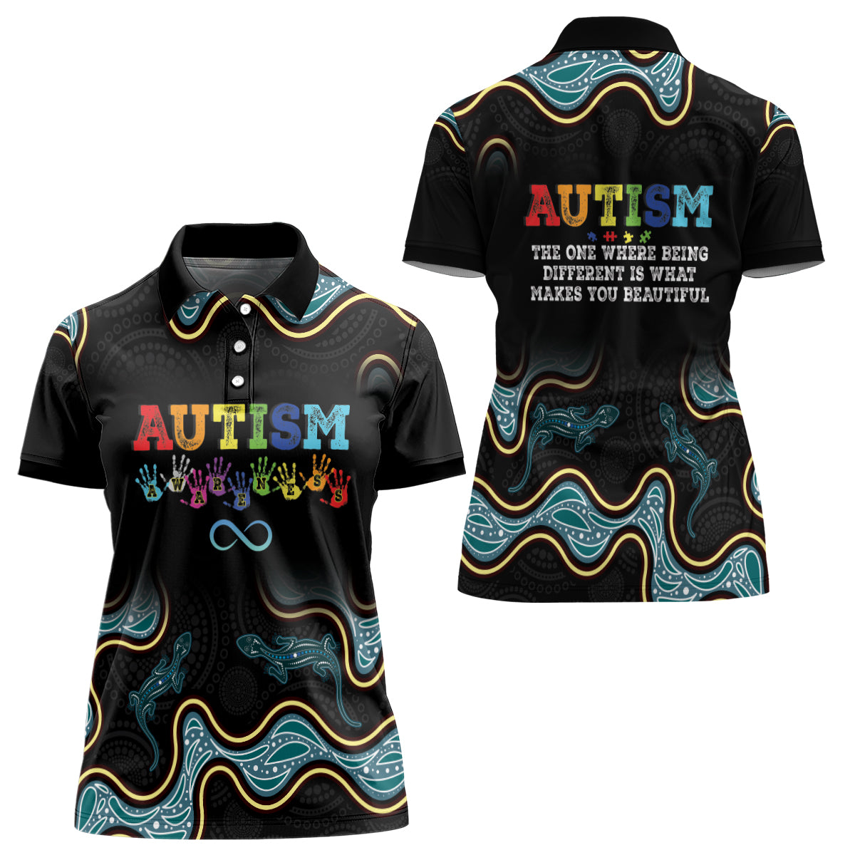 Australia Autism Awareness 4 April Aboriginal Lizard Women Polo Shirt
