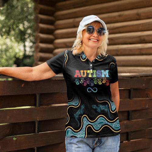 Australia Autism Awareness 4 April Aboriginal Lizard Women Polo Shirt