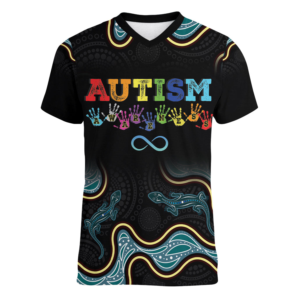 Australia Autism Awareness 4 April Aboriginal Lizard Women V Neck T Shirt
