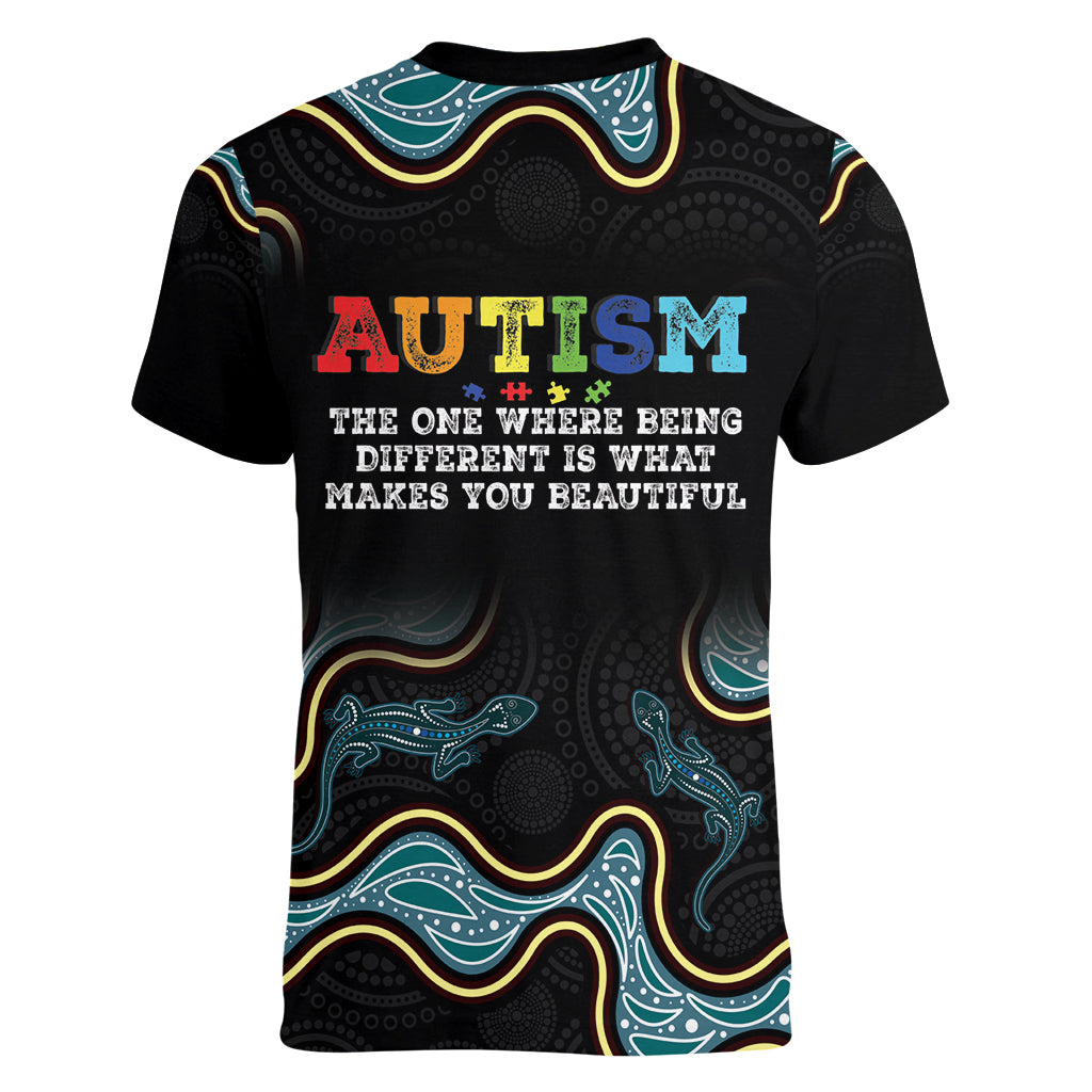 Australia Autism Awareness 4 April Aboriginal Lizard Women V Neck T Shirt