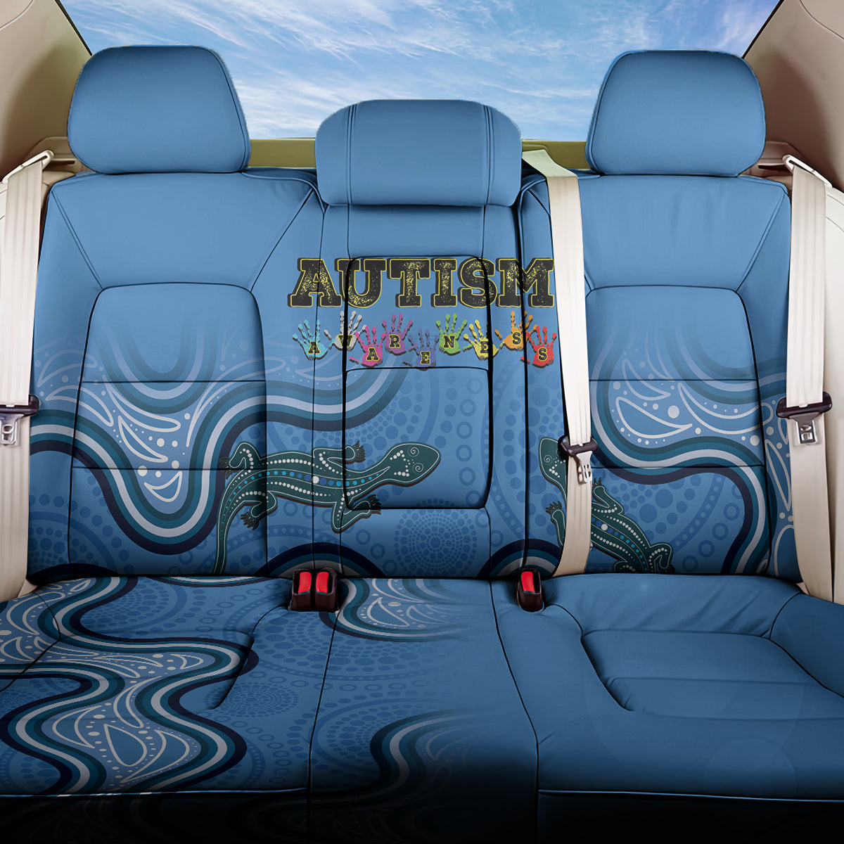 Australia Autism Awareness Back Car Seat Cover In April We Wear Blue Aboriginal Lizard