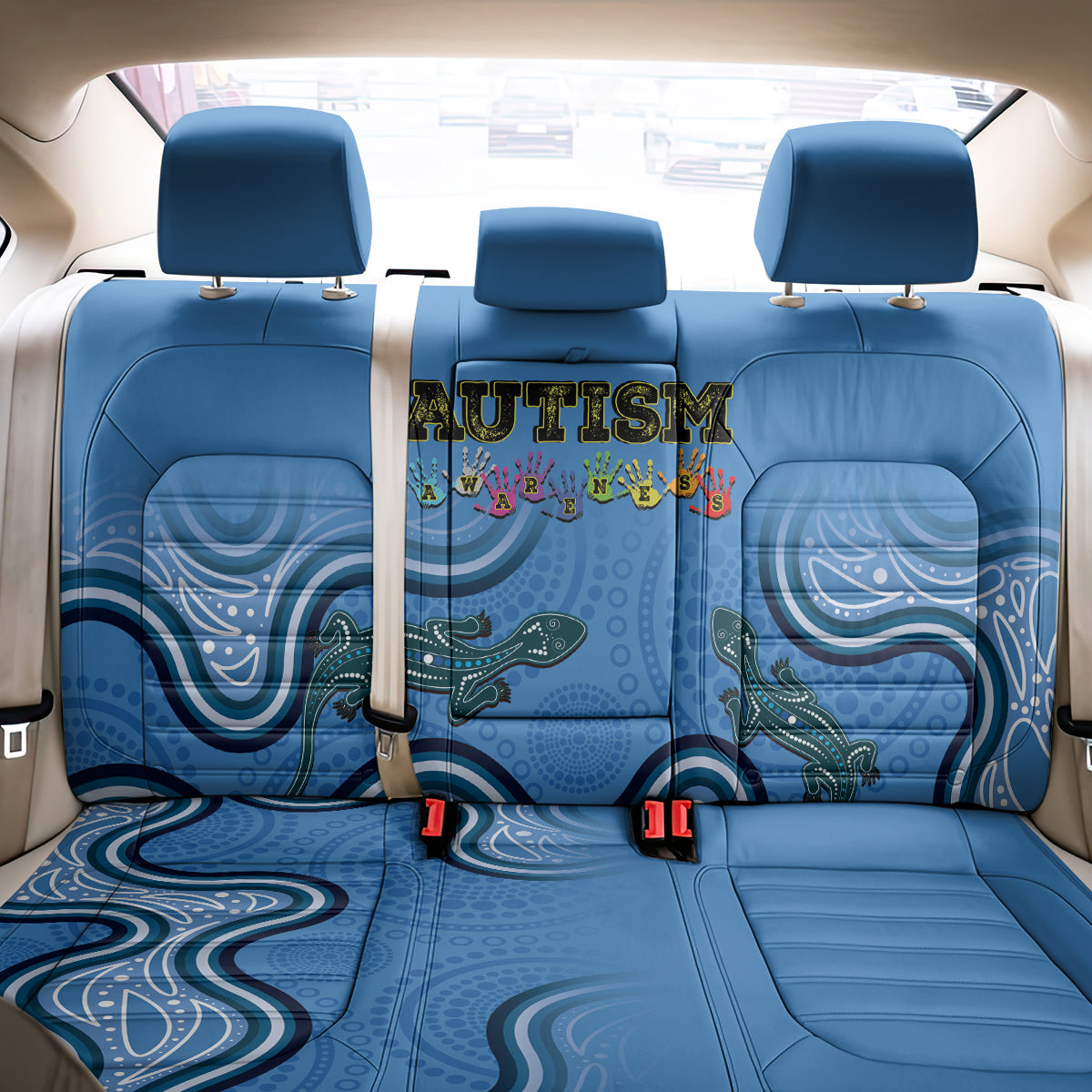 Australia Autism Awareness Back Car Seat Cover In April We Wear Blue Aboriginal Lizard