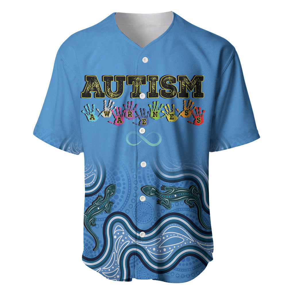 Australia Autism Awareness Baseball Jersey In April We Wear Blue Aboriginal Lizard