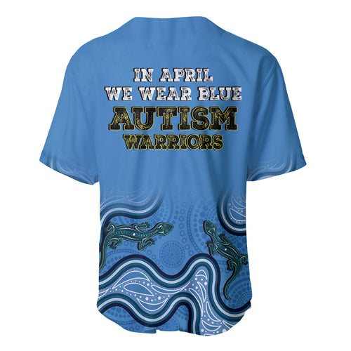 Australia Autism Awareness Baseball Jersey In April We Wear Blue Aboriginal Lizard