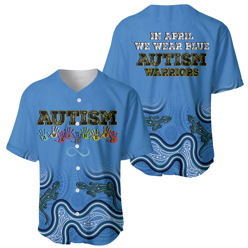 Australia Autism Awareness Baseball Jersey In April We Wear Blue Aboriginal Lizard