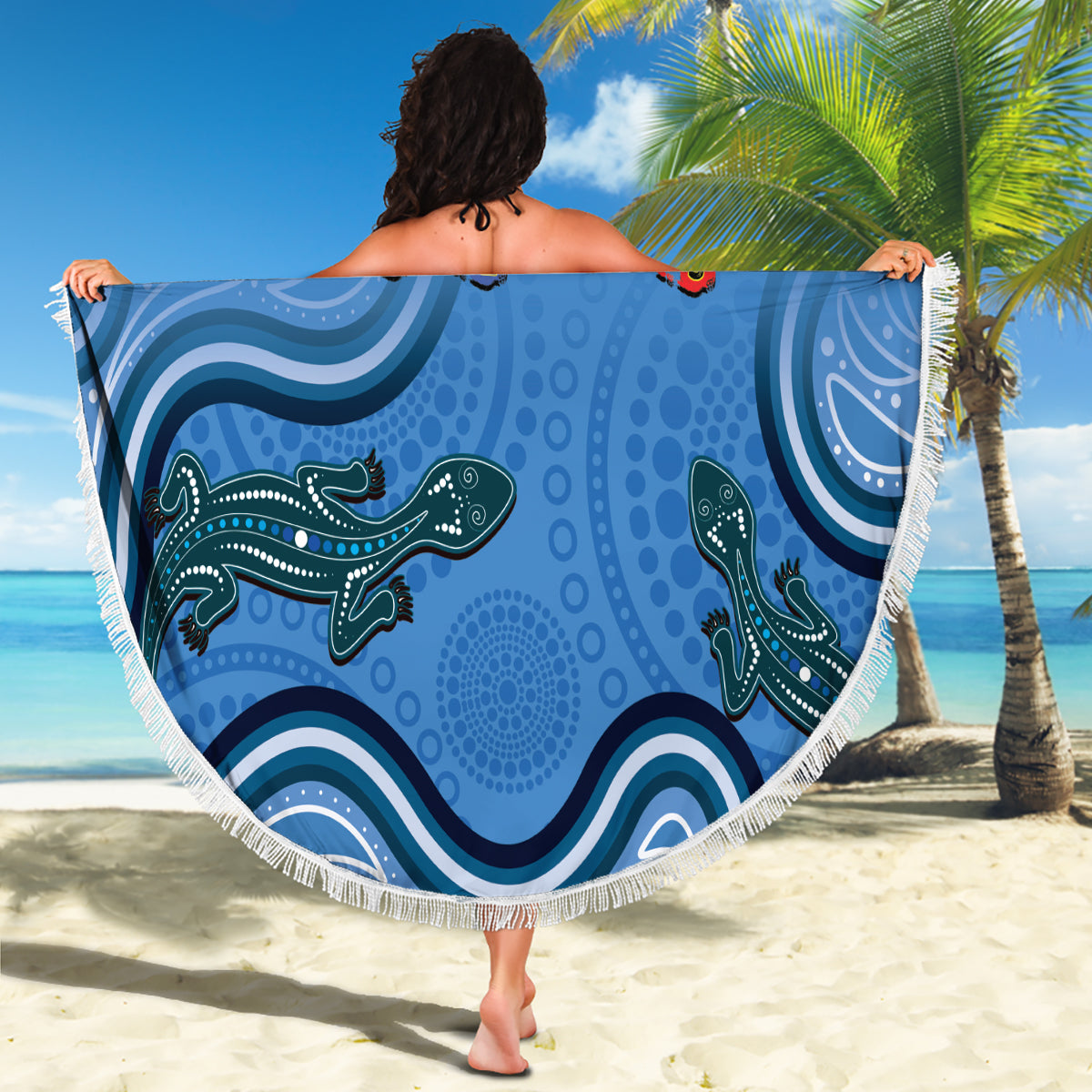 Australia Autism Awareness Beach Blanket In April We Wear Blue Aboriginal Lizard